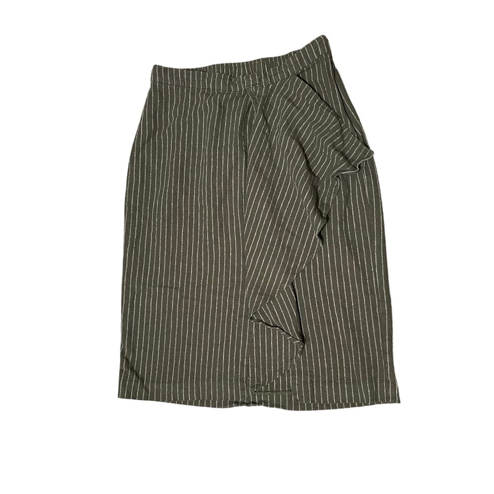 J. Jill | Pinstripe Linen Blend Ruffle Skirt‎ in Moss Green | Size Small-Career